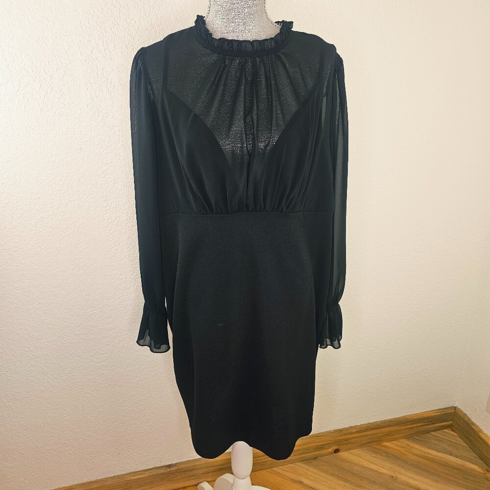 Bloomchic Black Sheer Mock Neck Dress Size 14